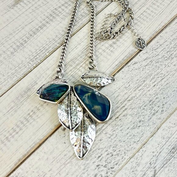 Harolds Bib Necklace Silver Tone Blue Adjustable Length - Picture 2 of 2